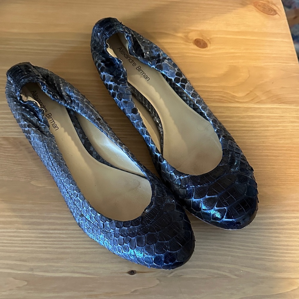 Alexandre Birman Blue Snakeskin Flats